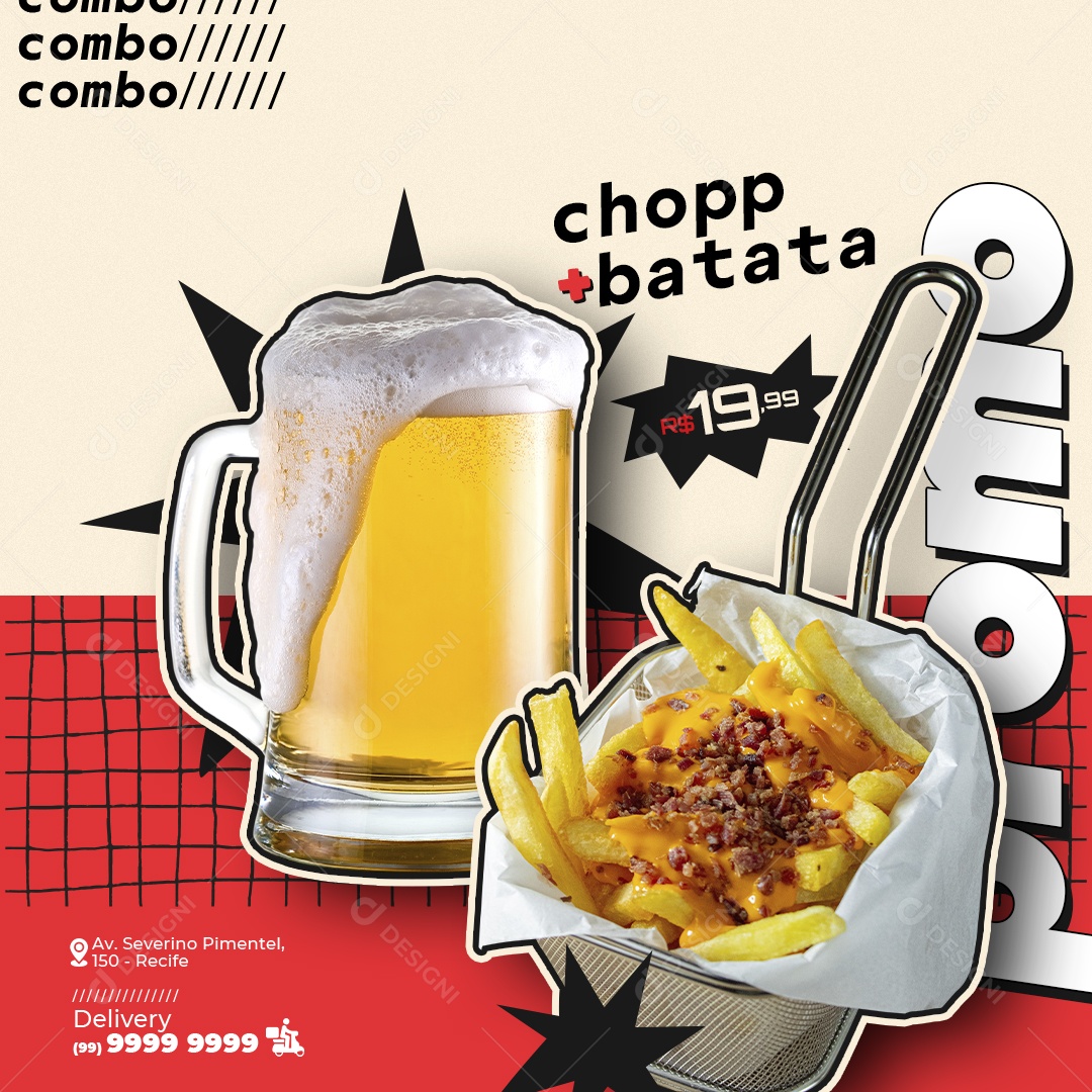 Social Media Chopp + Batata Promo Combo PSD Editável