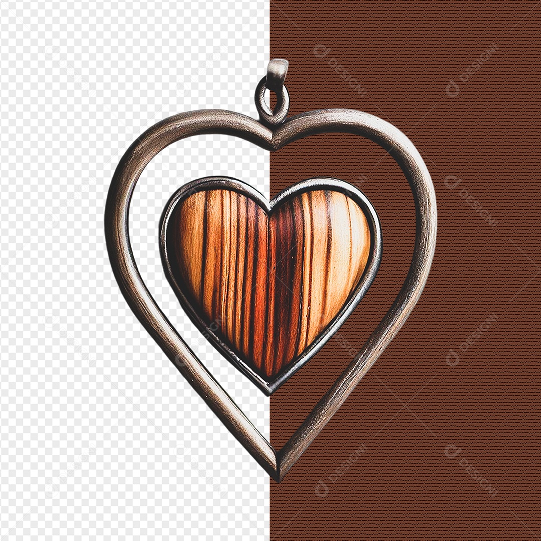 Elemento 3D Coração De Ferro Com Madeira Para Composição PSD