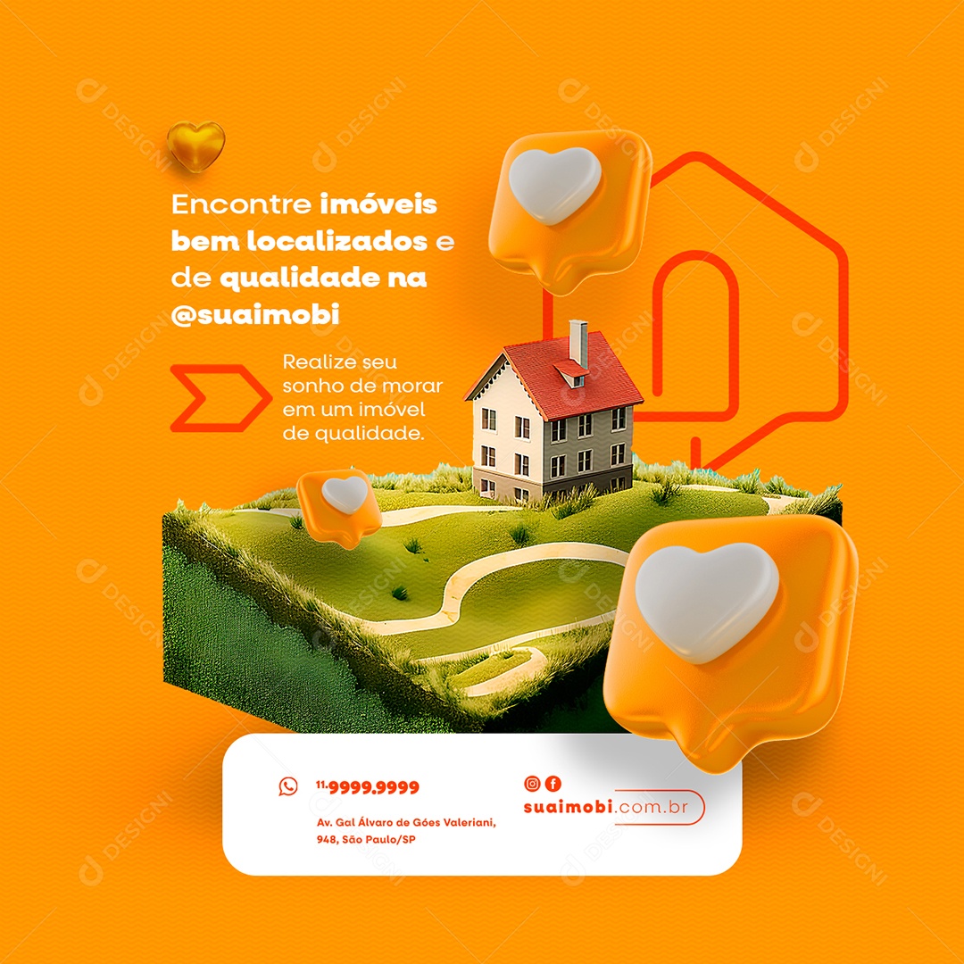 Encontre Imóveis Bem Localizados Imobiliária Social Media PSD Editável