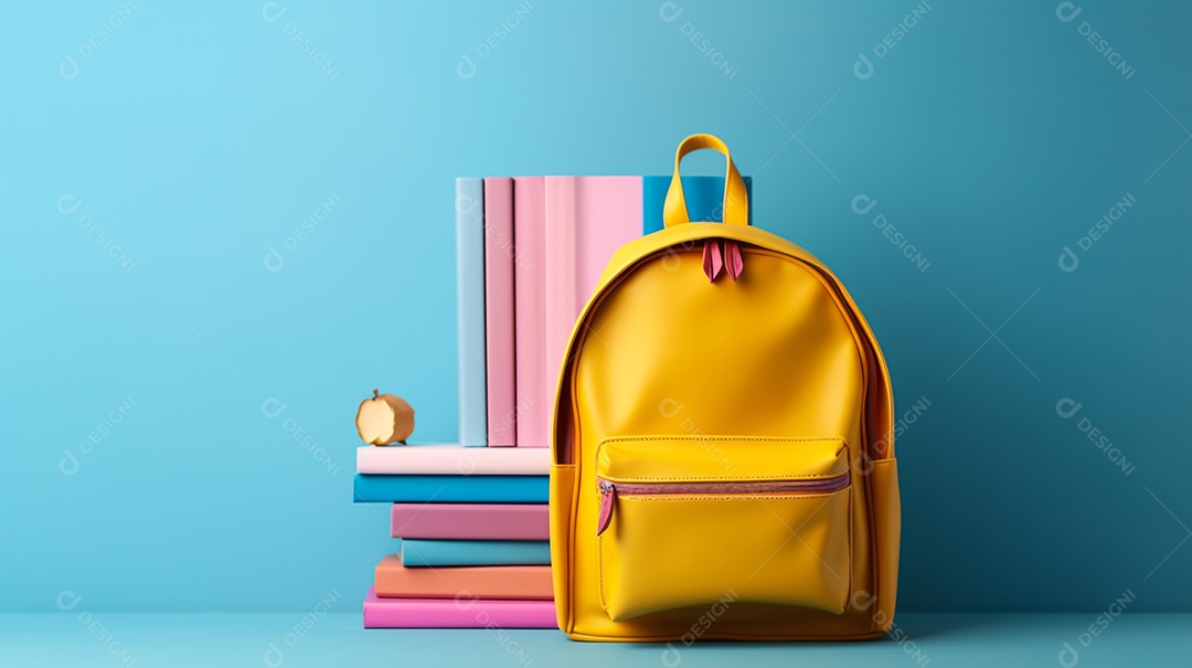 Material escolar sobre fundo isolado azul