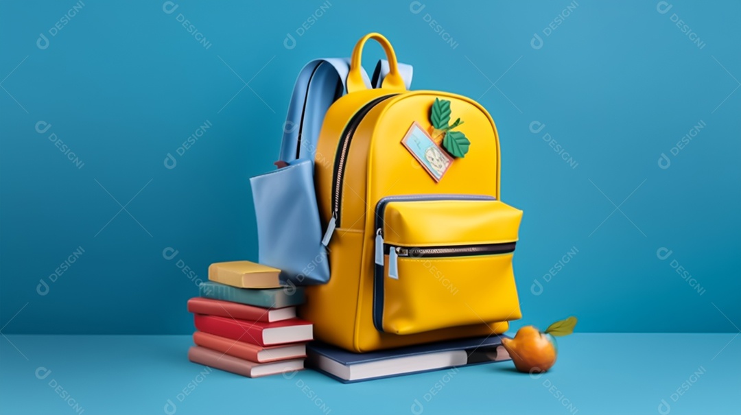 Material escolar sobre fundo isolado azul