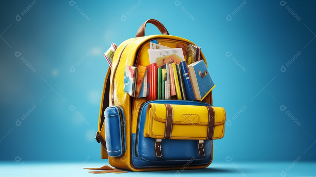 Material escolar sobre fundo isolado azul