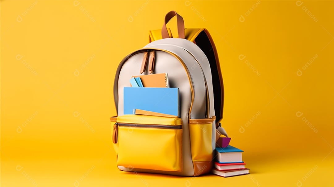 Material escolar sobre um fundo isolado amarelo