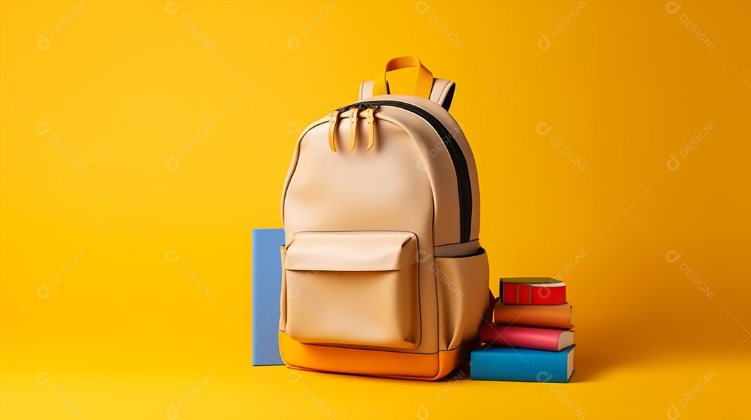 Material escolar sobre um fundo isolado amarelo