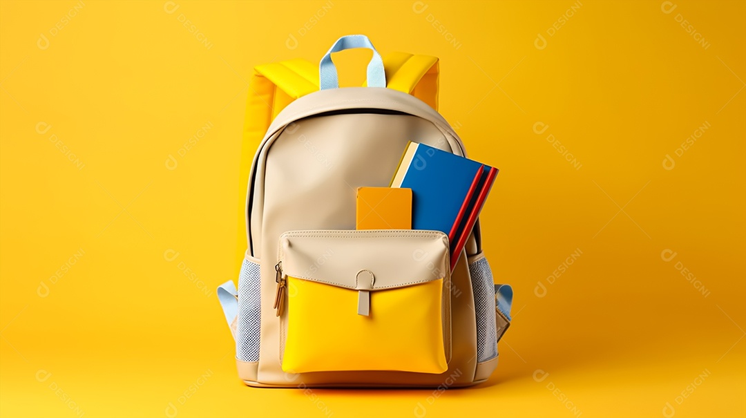 Material escolar sobre um fundo isolado amarelo