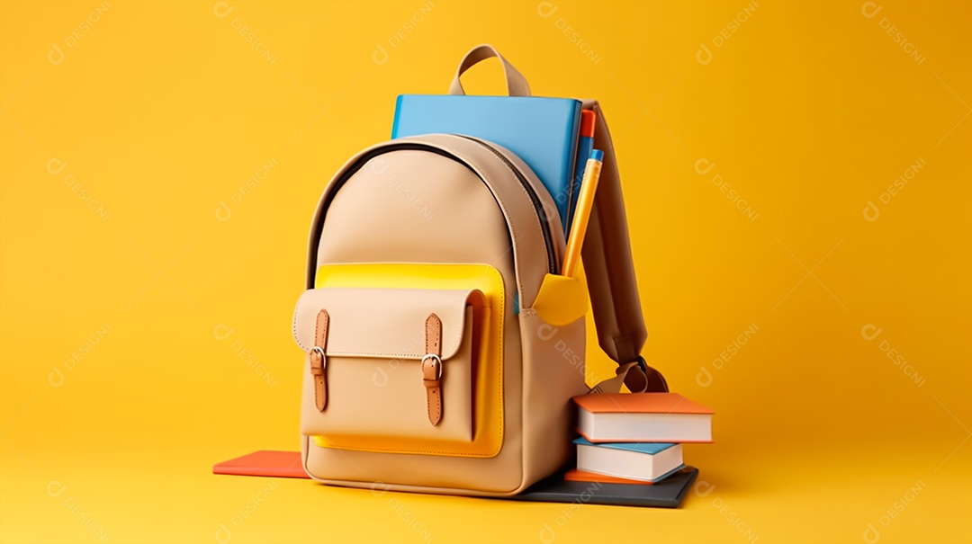 Material escolar sobre um fundo isolado amarelo