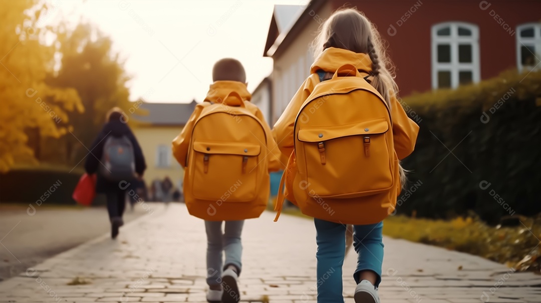 Crianças caminhando para a escola