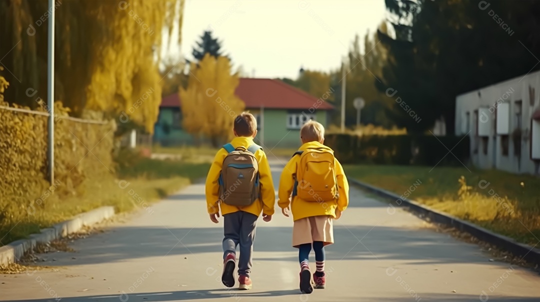 Crianças andando em rua deserta