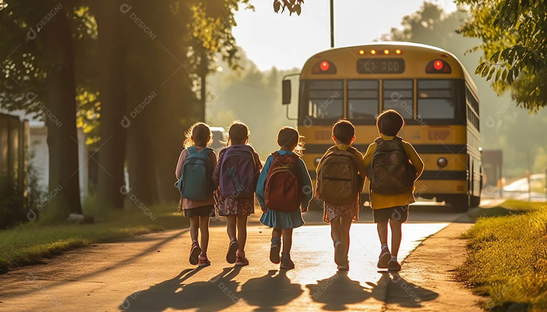Crianças caminhando para a escola