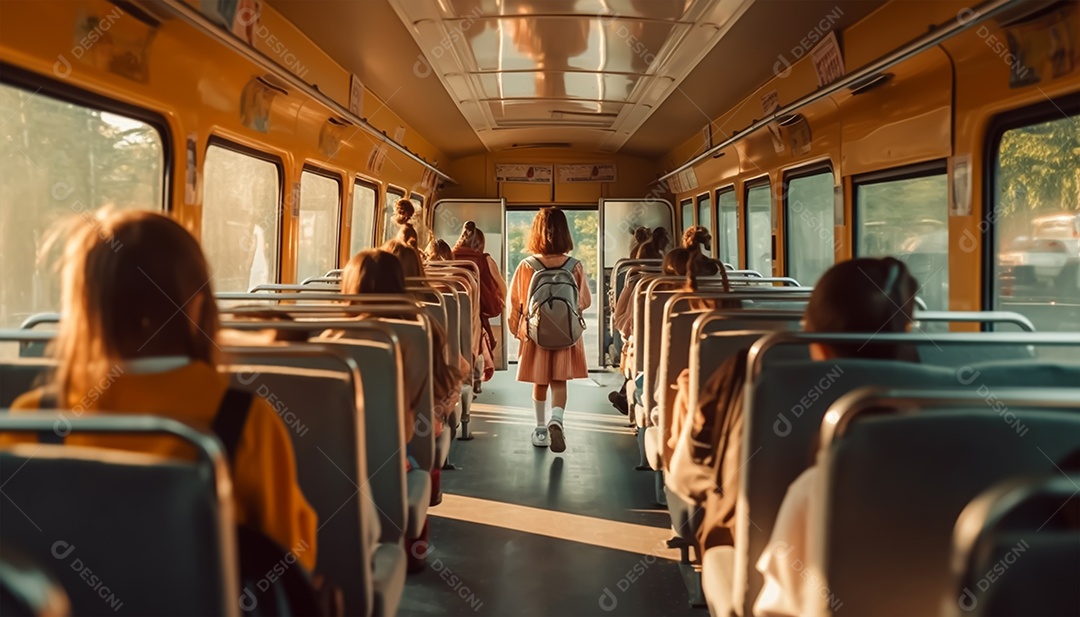 Crianças em ônibus a caminho da escola