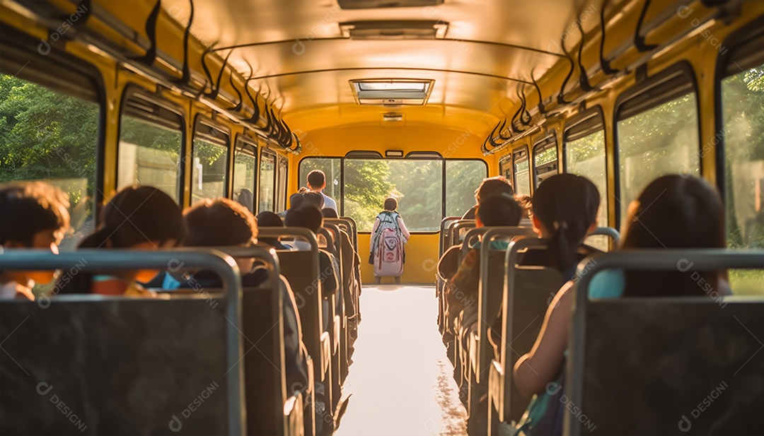 Alunos em um ônibus a caminho da escola