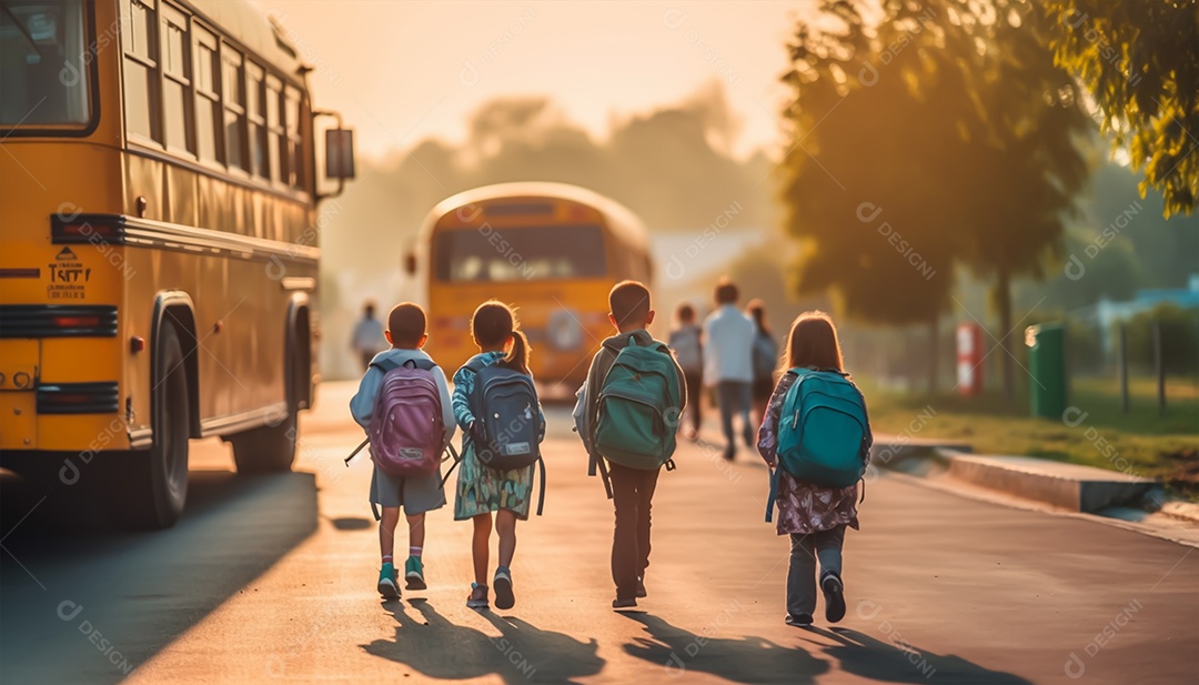 Pequenas crianças a caminho da escola