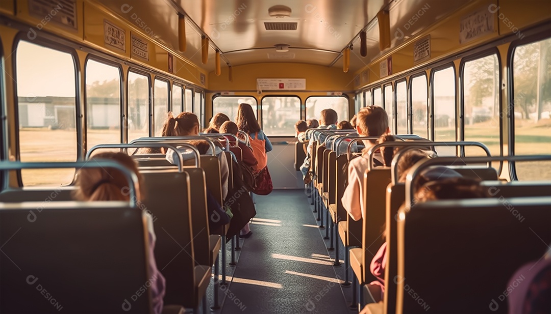 Crianças em um ônibus a caminho da escola