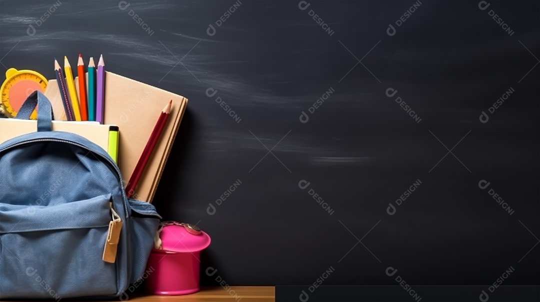 Material escolar sobre um fundo isolado preto