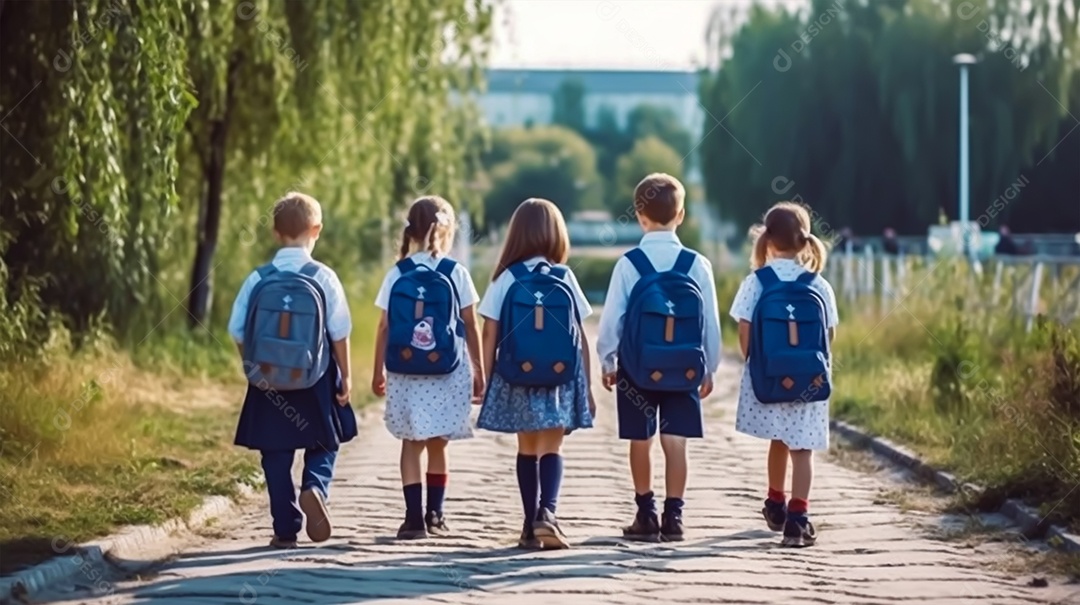 Colegas caminhando a caminho da escola