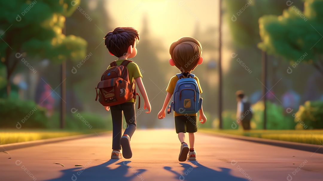 Dois garotos a caminho da escola