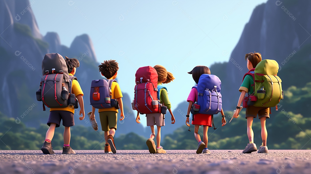 Crianças com mochilas escolares ao ar livre