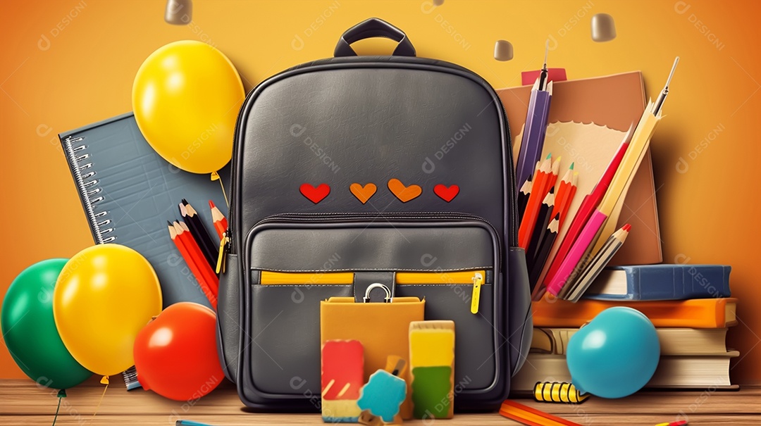 Material escolar sobre um fundo isolado amarelo