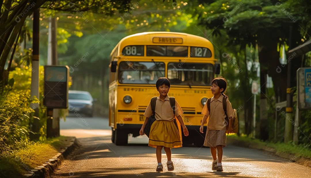 Pequenas crianças indo para a escola