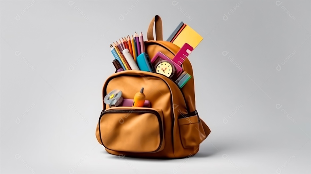 Material escolar sobre um fundo branco