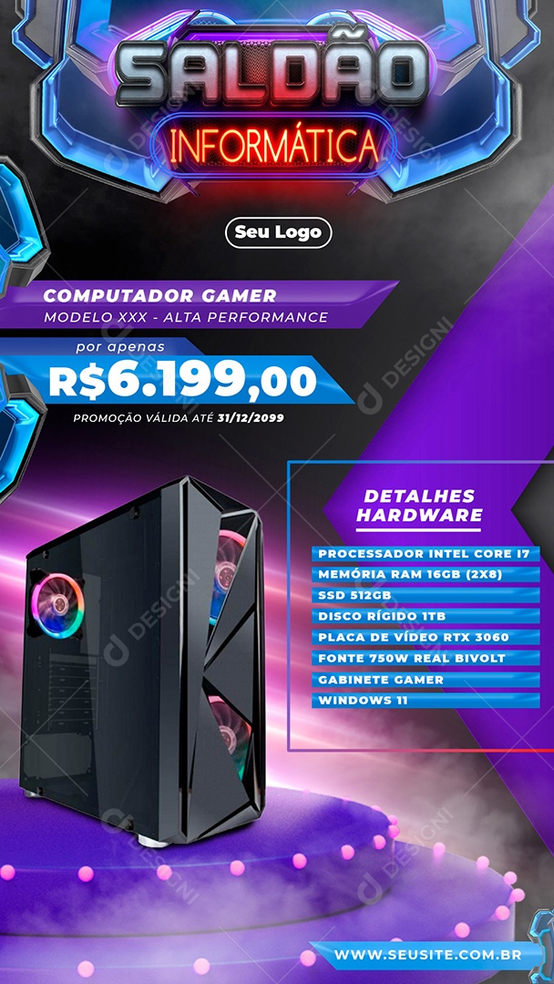 Saldão Informática  Computador Gamer Alta Performance Social Media PSD Editável