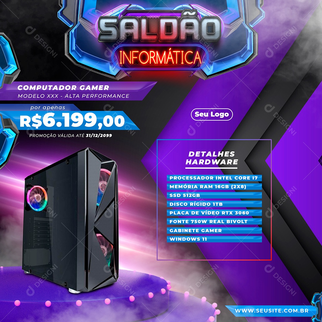 Saldão Informática Computador Gamer Alta Performance Social Media PSD Editável