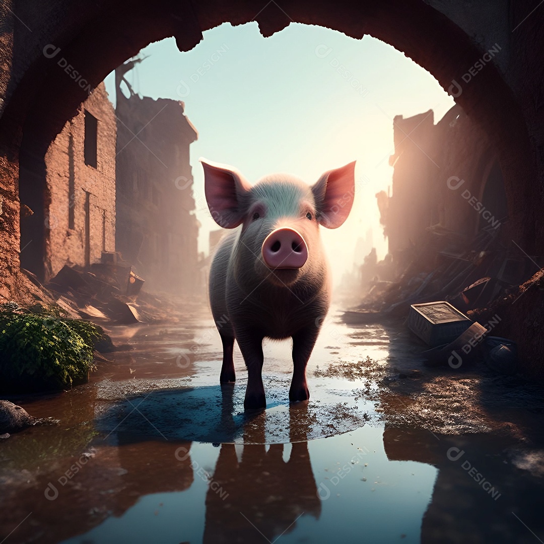 Imagem realista de porquinho na lama