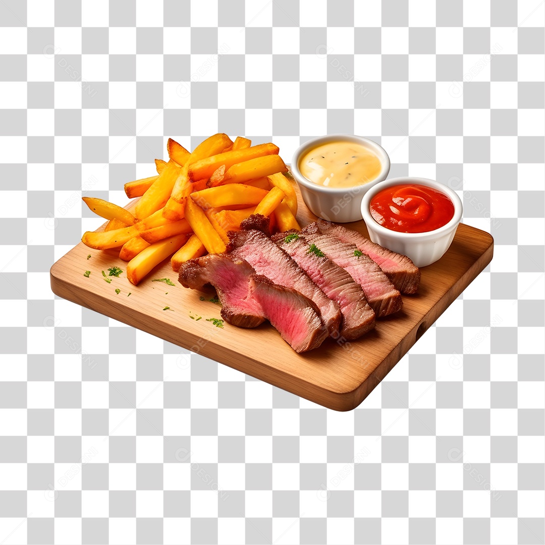 Carne Assada Com Batata Frita Na Tabua PNG Transparente