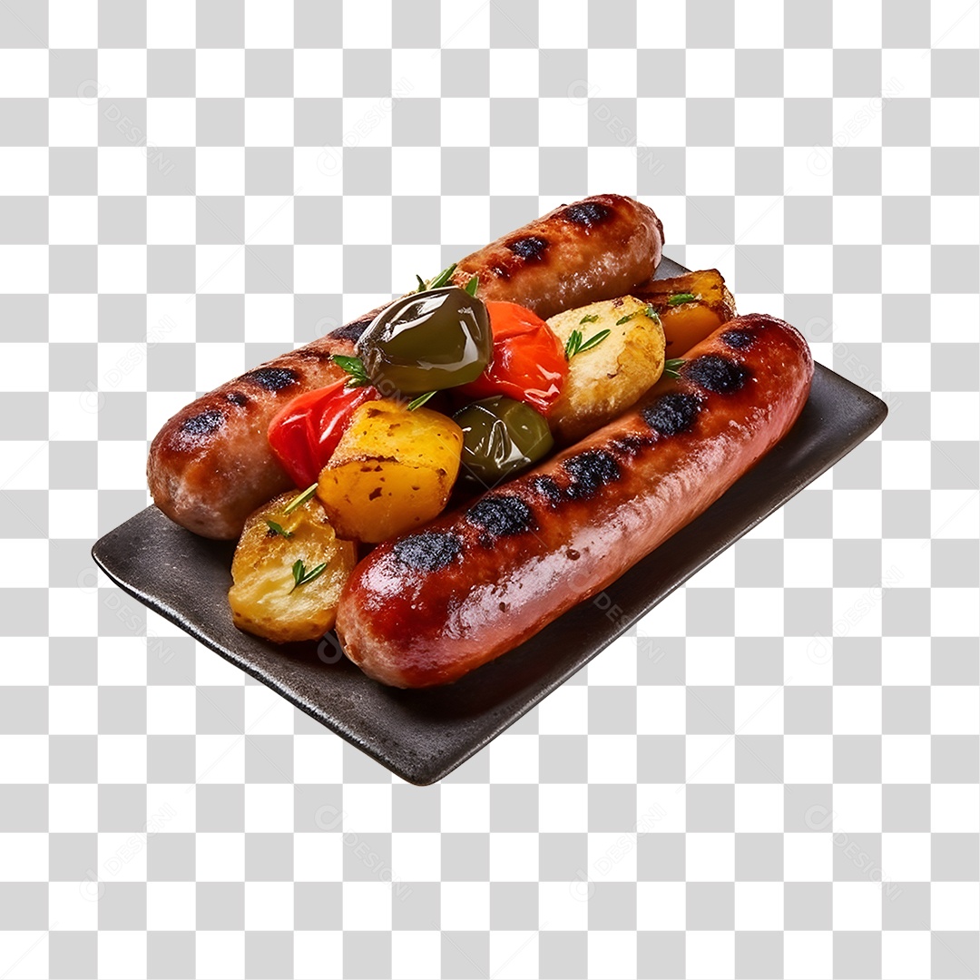 Linguiça Assada Com Legumes PNG Transparente