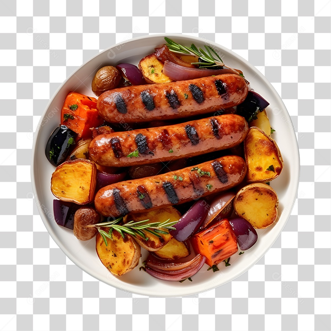 Linguiça Assada Com Legumes PNG Transparente