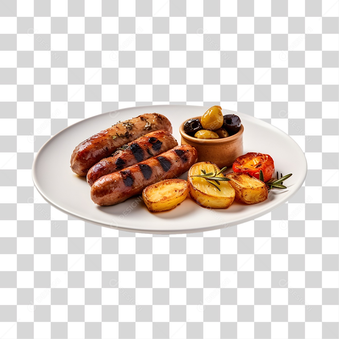 Linguiça Assada Com Legumes PNG Transparente