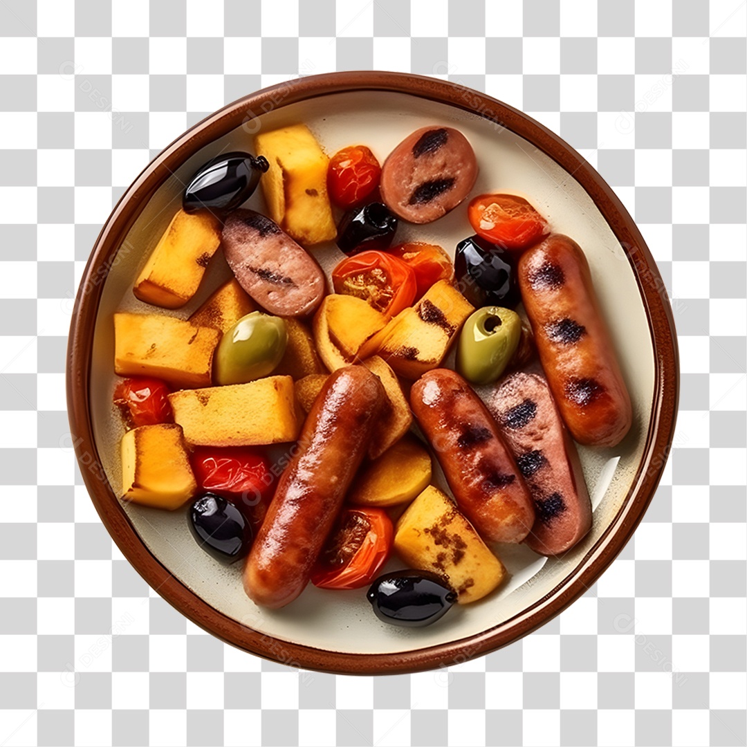 Linguiça Assada Com legumes PNG Transparente