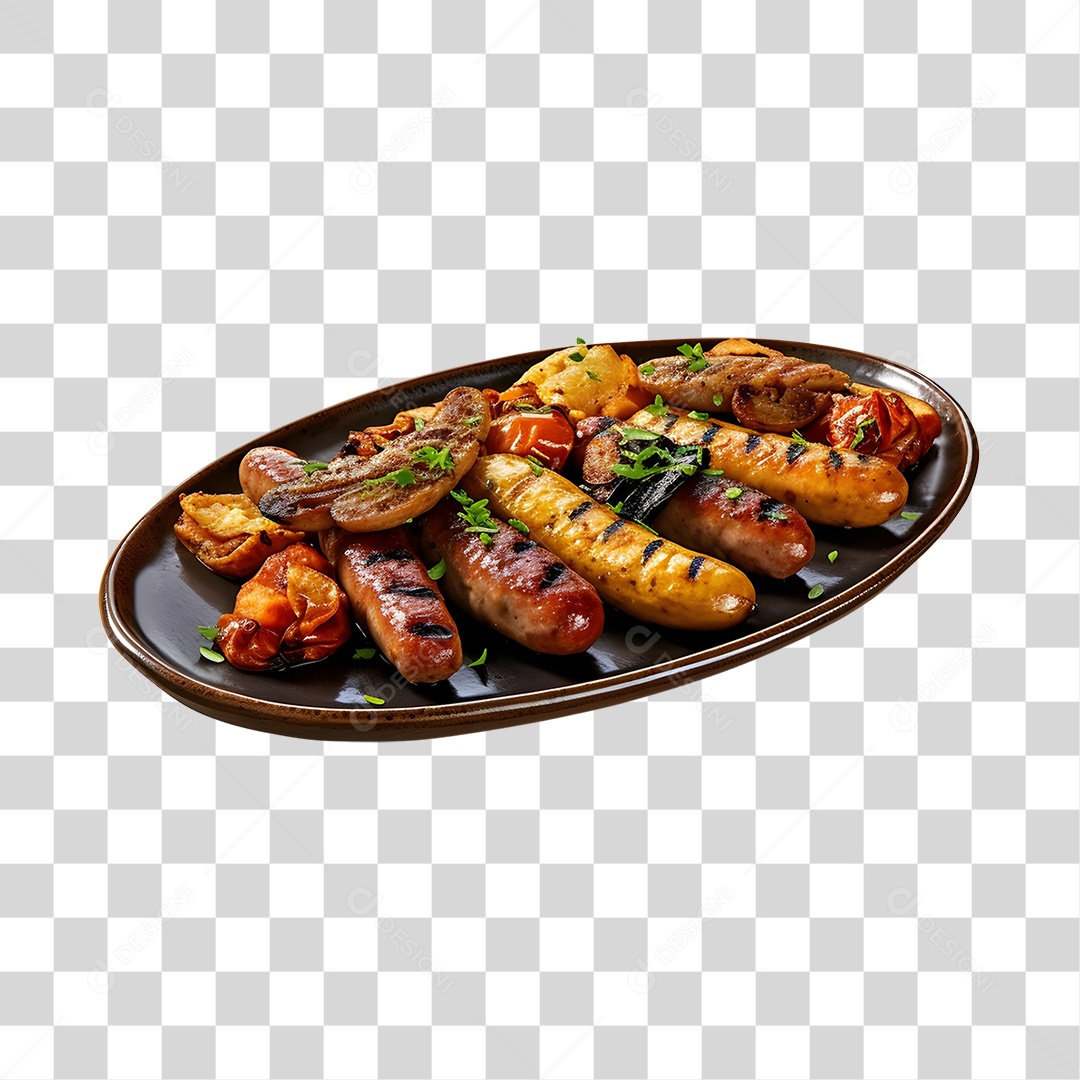 Linguiça Assada Com legumes PNG Transparente