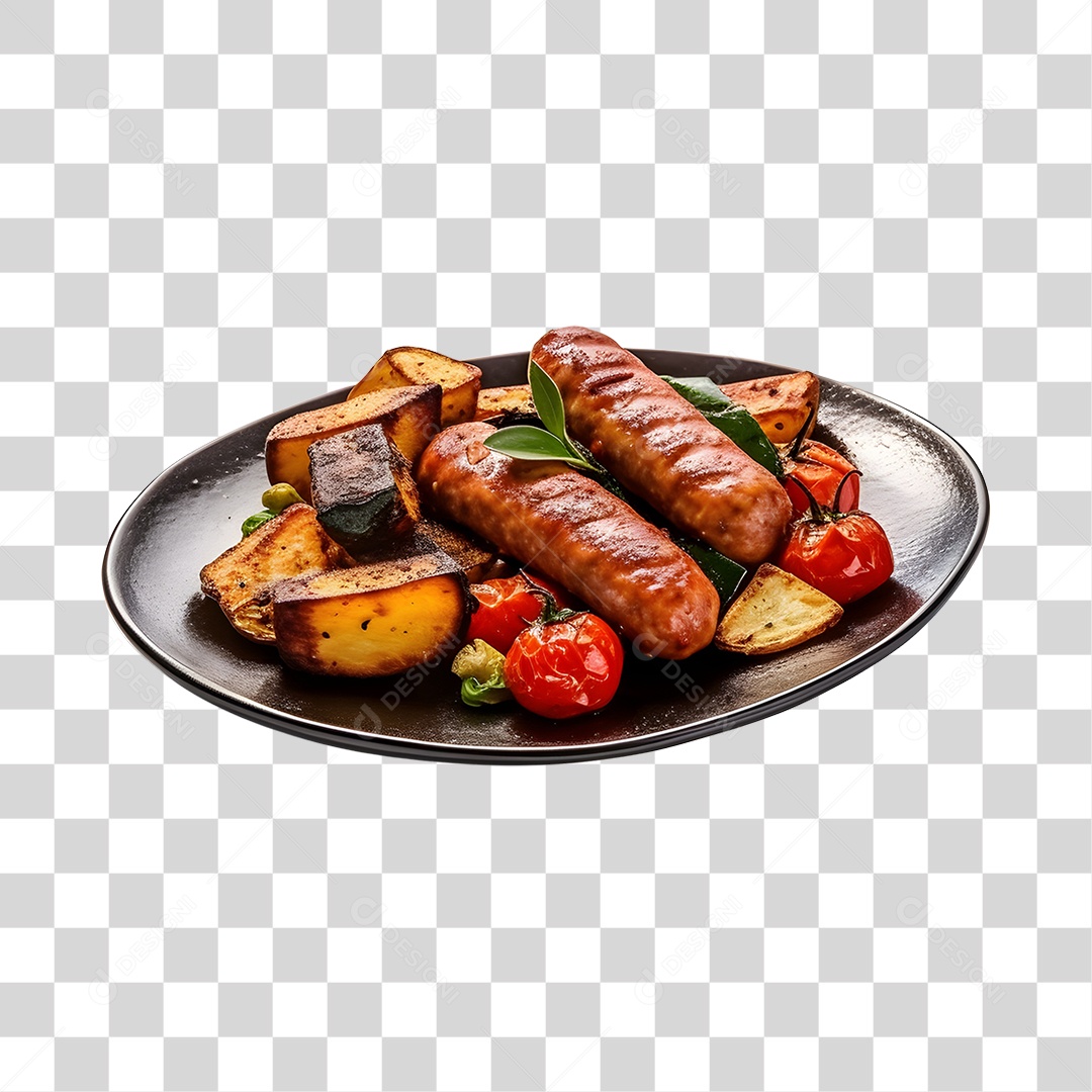 Linguiça Assada Com legumes PNG Transparente