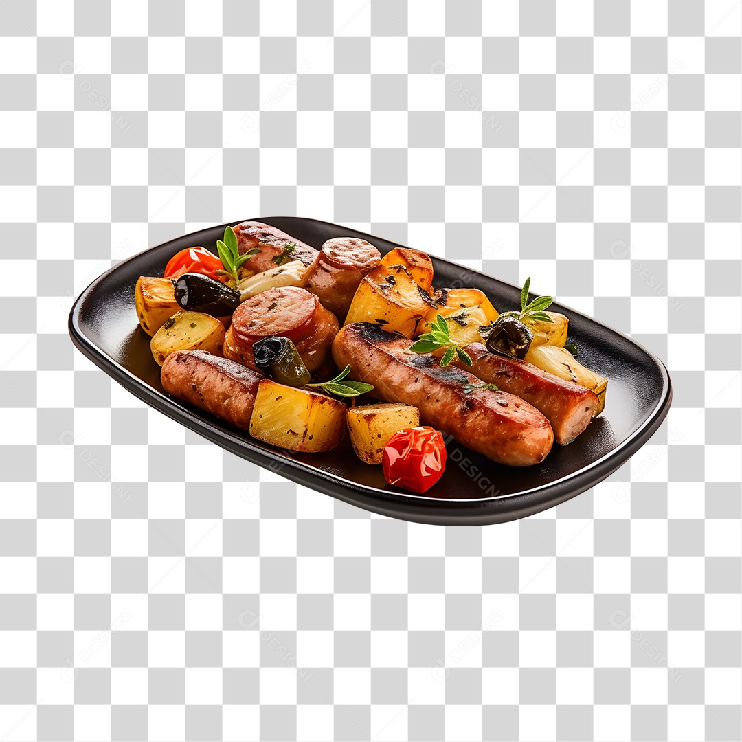 Linguiça Assada Com Legumes PNG Transparente