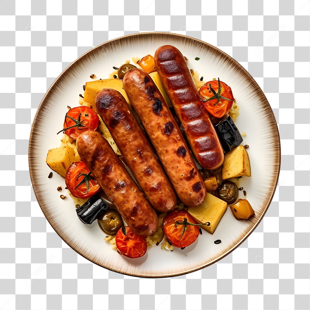 Linguiça Assada Com Legumes PNG Transparente