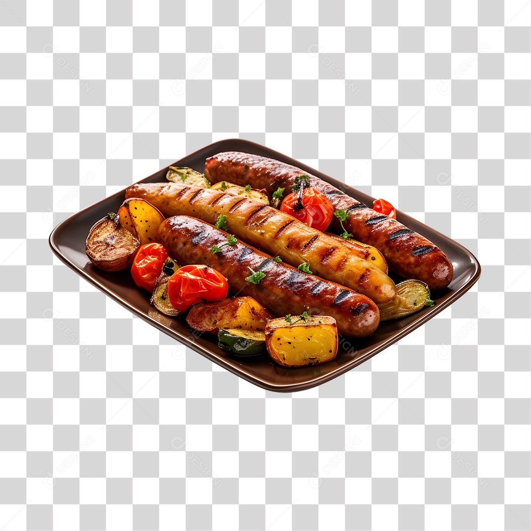 Linguiça Assada Com Legumes PNG Transparente