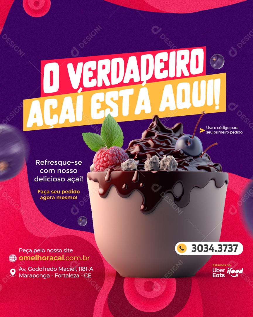 O Verdadeiro Açaí Está Aqui Refresque-se Social Media PSD Editável