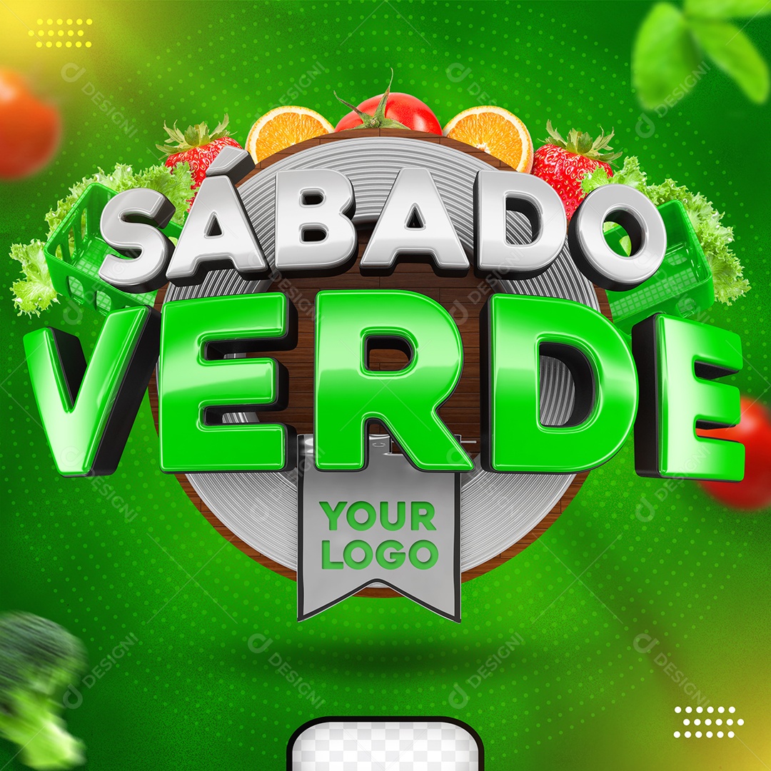 Sábado Verde Selo 3D Para Composição PSD