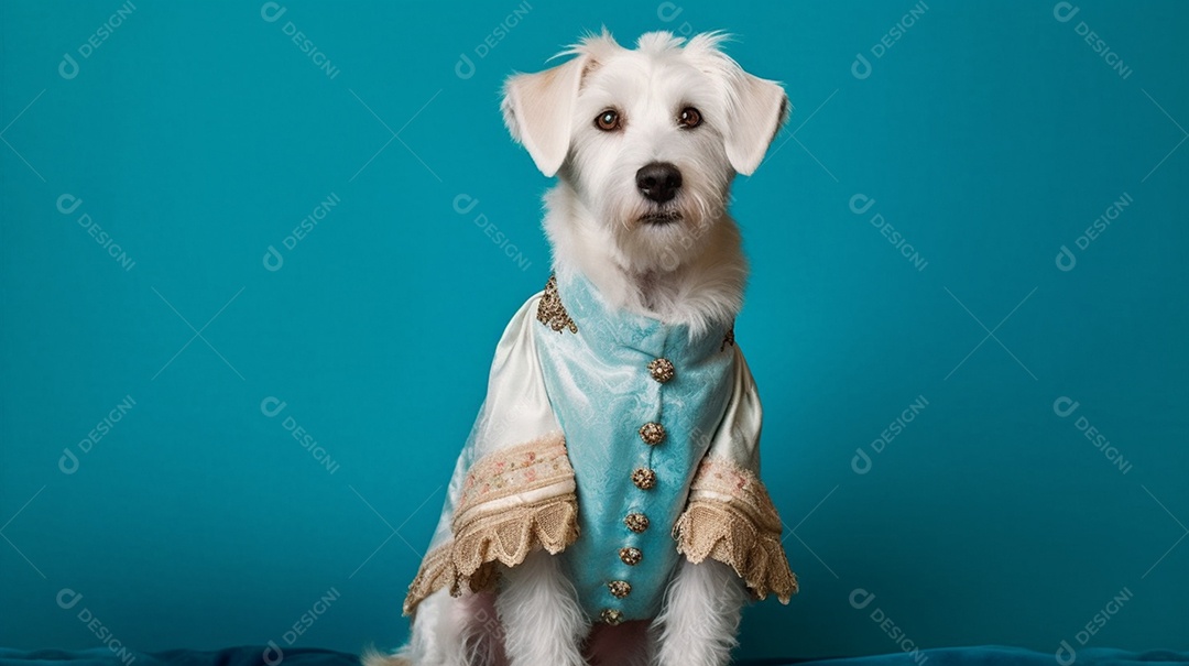 Cachorro maltês branco em fundo azul