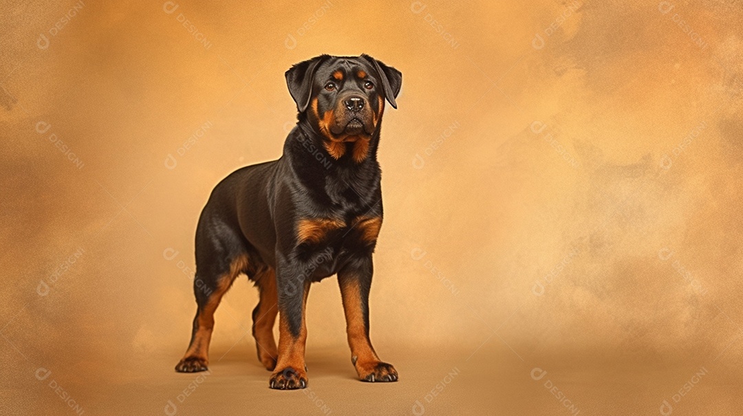 Cachorro Rottweiler em fundo marrom