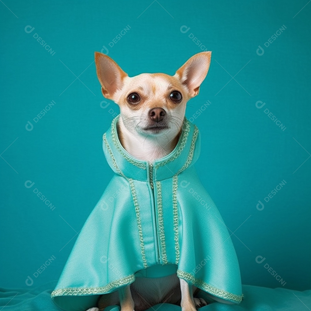 Cachorro com coberta em fundo azul