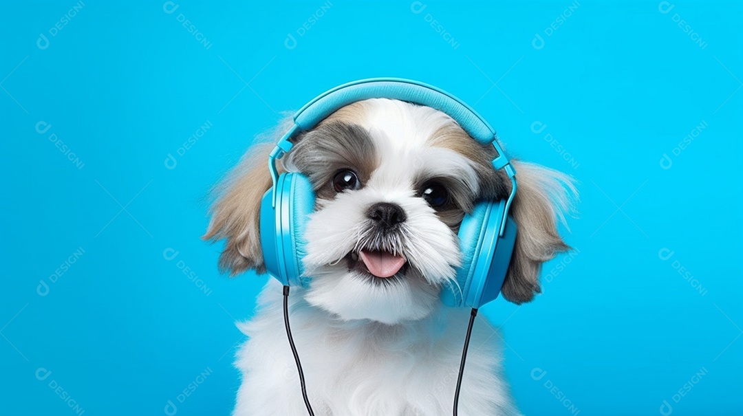 Cachorro filhote com fone de ouvido