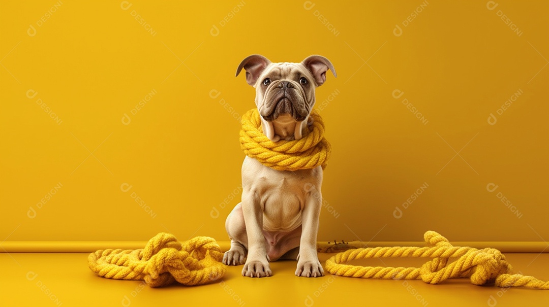 Cachorro pug em fundo amarelo