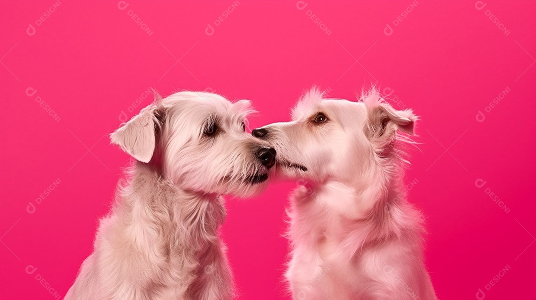 Casal de cachorros fofos em fundo rosa