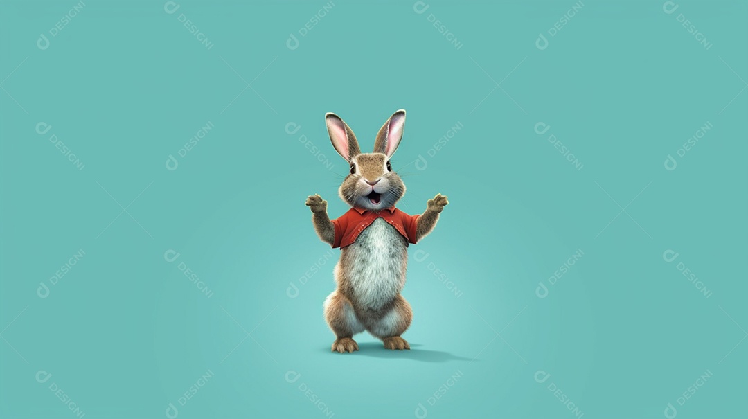 Coelho com camisa vermelha em fundo azul