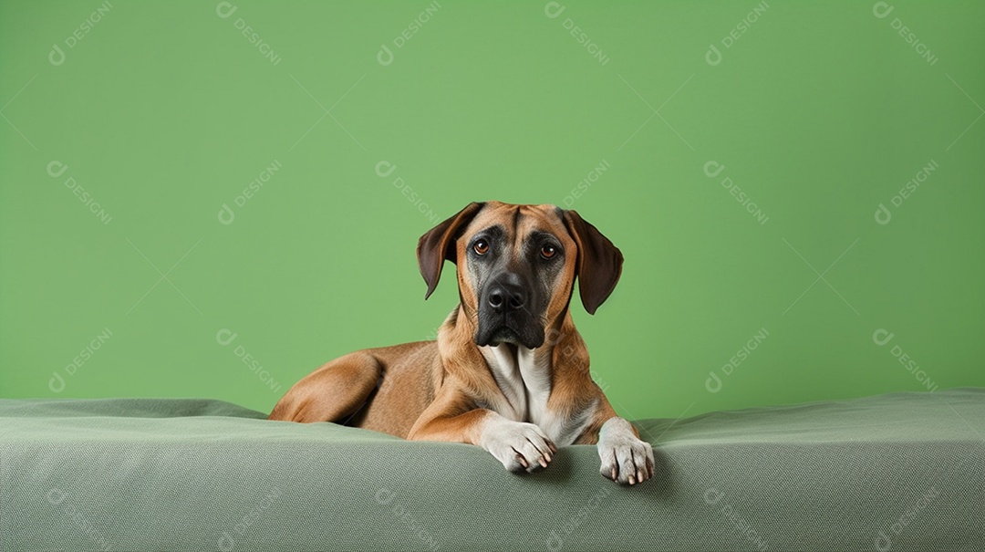 Cachorro Dogue alemão em fundo verde