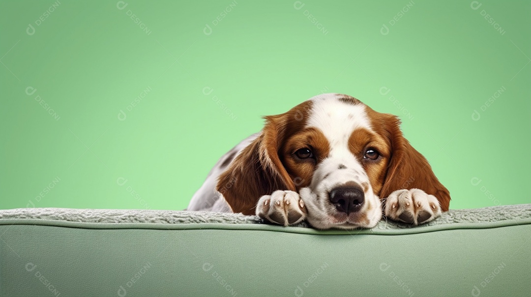 Cachorro Springer spaniel de Gales em fundo verde