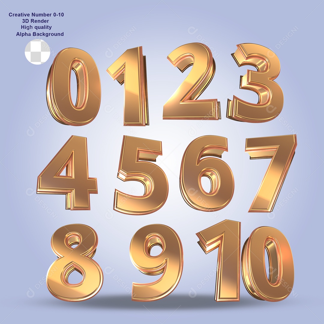 Número 3D Sequencia 0 a 10 Para Composição PSD
