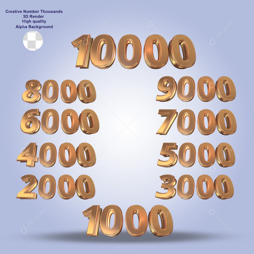 Número 3D Sequencia 1000 a 10000 Para Composição PSD